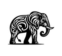 un éléphant stylisé et graphique, finement décoré de motifs floraux et cachemire Stickers muraux 57.6x80.5cm Amovible sans laisser de colle Noir