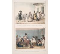 Un employé du gouvernement sortant de chez lui avec sa famille ; Une dame brésilienne dans son intérieur (1834-1839) Affiche imprimée de Jean Baptiste Debret (24 x 36)