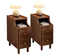 Un ensemble de 2 sentiers de nuit minces avec tiroirs - tables de chevet modernes pour les petits espaces - armoires hautes de chambre en 2 couleurs - solutions de rangement fonctionnelles et