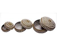 Un Ensemble de 3 pcs Boîtes à bijoux Home Decor Paillettes travailler, perles Parure bijoux Boîtes, Métal, doré, 2"
