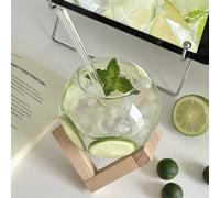 Un ensemble de 400 ml Tasse en verre borosilicate haute résistance avec base et paille. Tasse en verre transparent ronde résistante à la chaleur, simple et fraîche pour l'eau glacée, le jus et les coc