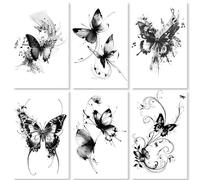 Un Ensemble De 6 Autocollants De Tatouage De Jus De Plantes Papillon Haut De Gamme, Imperméables Et Durables, Tatouages Simulés, Non Réfléchissants
