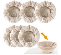 Un ensemble de 6 paniers à pain doublés de lin, pour faire lever la pâte à pain (paniers doublés uniquement, 23 cm de diamètre).