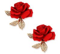 Un ensemble de deux broches en cristal rose rouge, avec élégantes broches florales en émail serti de cristaux synthétiques. Cet accessoire élégant complète parfaitement les fêtes, bals, mariages