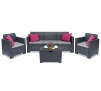 Un ensemble de meubles en technorotin avec un canapé 3 places Nebraska Coffee Box 5 anthracite Bica avec un coffre