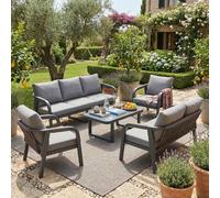 Un ensemble de mobilier de salon d'extérieur pouvant accueillir 7 personnes, comprenant un canapé trois places, un canapé deux places, deux fauteuils et une table basse avec plateau en verre (Grey)