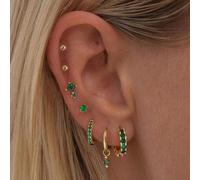 Un Ensemble De Sept Bijoux De Boucles D'oreilles Et De Boutons De Manchette Émeraude Pour Femmes, Vert Mode Et Exquis, Idéal Pour Les Soirées, Festivals, Rendez-vous Ou Mariages Cuivre