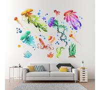 Un Ensemble De Stickers Muraux En Jonc De Mer Sous Le Monde Marin, Autocollant Mural, Décoration Murale Pour Chambre À Coucher, Salle De Bain, Bébé, Chambre D'enfant