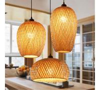 Un ensemble de suspension en bambou tissé à la main Abat-jour à double couche Plafonnier creux en bambou tissé avec plaque de plafond de 30 cm pour bar, café, salle à manger, hôtel