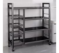 Un Etagère de Stockage en Métal Robuste et Durable Avec 4 Couches et 4 Paniers en Maille, Equipé de Rouleaux et de Hauteur Réglable de 5 Centimètres, Adapté Cuisines (noir, 48x12.6x53in/120x32x135cm)
