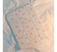 Un étui robuste à double face avec panneau arrière acrylique et dessin bicolore d'une belle fleur rose, fonction de veille/réveil, compatible avec iPad/Huawei Lettres,PlantesPMMA