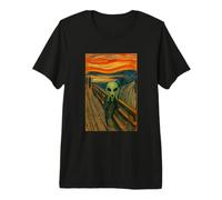 Un Extraterrestre Vert dans Le cri par Edvard Munch Funny Alien UFO T-Shirt Haut de Gamme