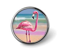 Un flamant rose sur la plage rond badge mignon émail broche bouton broche bouton personnalisé vêtements décoration unisexe porte-badge chapeaux sacs chemises décoration