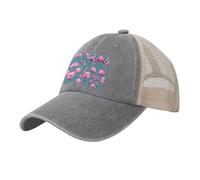Un flocage de flamants roses. C'est un chapeau en maille denim délavé, qui est simple, pas facile à déformer, résistant au soleil et au vent, adapté pour le sport, les voyages et la photographie, gris
