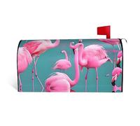 Un flocage de flamants roses. C'est une housse de boîte aux lettres en tissu imperméable avec une impression sur un côté et une ouverture incurvée sur un côté.