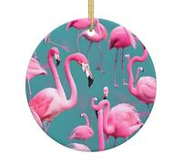 Un flocage de flamants roses en céramique, pendentifs ronds, peuvent être accrochés sur les arbres de Noël ou les portes et fenêtres.