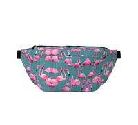 Un flocage de flamants roses imprimé sac banane avec une grande capacité et des poches doubles, adapté pour les voyages et le sport.