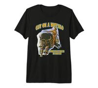 Un Gars sur Un Buffle Frappe Cette Cougar dans la Figure du Western rétro T-Shirt Haut de Gamme