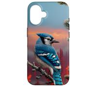 Un geai Bleu Automne crépuscule Neige pins Arbres Faune Nature Art Coque pour iPhone 16