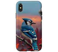 Un geai Bleu Automne crépuscule Neige pins Arbres Faune Nature Art Coque pour iPhone X/XS
