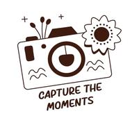 un glyphe d'un appareil photo avec une typographie « Capture the Moments » Stickers muraux en vinyle 67.2x72.6cm Auto-adhésif Café