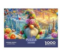 Un GNOME Orné de Fleurs dans Un Paysage de Féérie Hivernale Puzzle De 1000 Pièces Christmas Style Amusement De Jeu d'esprit pour Adultes Et Enfants 52x38cm/1000pcs