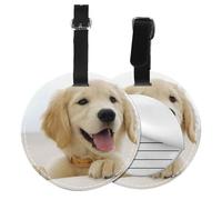 Un Golden Retriever,Étiquettes à bagages en cuir PU, étiquette nominative de voyage résistante, lot de 2