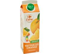 Un goût authentique pour bien commencer la journée avec CARREFOUR EXTRA Pur Jus d'Orange Sans Pulpe, format 1L - Lot de 4