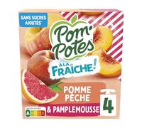 Un goût fruité et rafraîchissant pour les pauses des enfants - POM'POTES Compote Pomme Pêche Pamplemousse, Sans sucres ajoutés, Format 4x90g - Lot de 4