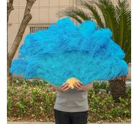 Un grand ventilateur d'autruche, Éventail pliable en plumes d'autruche 13 branches 100 cm Multicolore 2 pièces(06 lake blue,1 PCS)