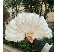 Un grand ventilateur d'autruche, Éventail pliable en plumes d'autruche naturelles multicolores, plusieurs tailles(White,1 PCS 70cmx40cm Left)