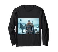 Un guerrier viking féroce saisit une hache sur la rive rocheuse orageuse Manche Longue