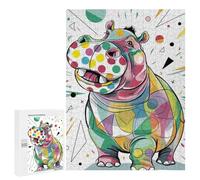 Un hippopotame coloré avec des pois sur son visage. Puzzle en bois classique de 500 pièces pour adultes