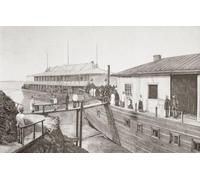 Un hôpital flottant sur la Volga Nizhny Novgorod Russie utilisé pour les patients souffrant de choléra pendant la cinquième pandémie de choléra 1881 - 1896. De La Ilustracion Artistica publié 1887