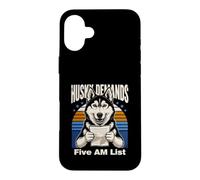 Un Husky drôle Exige Un propriétaire de Chien sur la liste des Cinq Heures du Matin Coque pour iPhone 16 Plus
