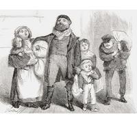 Un immigrant européen récemment arrivé et sa famille qui porte toutes ses affaires marchent dans les rues de New York. Après un travail publié dans les années 1870. Ken Welsh - Poster imprimé (16 x 12