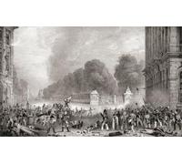 Un incident sur une barricade dans la place Royale face au Parc de Bruxelles pendant la Révolution belge de 1830-1831. Rebelles belges face aux forces néerlandaises. Poster imprimé de Ken Welsh (17 x