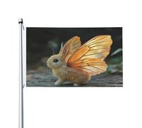 Un joli lapin avec des ailes de 0,9 x 1,5 m Drapeau double face - Bannière robuste pour décoration extérieure et de jardin, impression double face, facile à installer