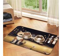Un joli tapis d'alimentation pour chat tigré steampunk - En cuir absorbant - Imperméable - Pas de taches - Séchage rapide - Antidérapant - 60 x 40 cm