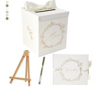 Un Jour En Or - Pack Signature Ivoire et Or : 4 éléments (Urne Merci, Livre d’or, Stylo encre doré, Chevalet en bois) pour mariage, baptême, anniversaire, départ en retraite et toutes célébrations