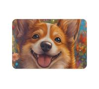 Un Joyeux Corgi Parmi Les Fleurs Tapis De Bain Absorbant Tapis De Douche Lavable en Machine Welcome Paillassons pour Extérieur Porte Salon 40X60Cm