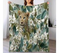 Un Léopard Parmi Les Fleurs Couverture Polaire 130x150cm, Portrait d'animal Flanelle Couverture Polaire, Couvertures en Flanelle Confortable pour Aux Canapés Et Aux Lits Chaud Durable