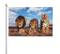Un lion, un léopard et un tigre se battent pour de la nourriture,Drapeau de jardin, bannière décorative, drapeau double face, 2 x 3 pieds, pour extérieur et intérieur