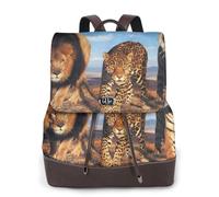 Un lion, un léopard et un tigre se battent pour de la nourriture,Sac à dos imperméable pour femme, sac à dos de voyage léger en cuir PU tendance