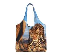 Un lion, un léopard et un tigre se battent pour de la nourriture,Sacs fourre-tout réutilisables, sacs d'épicerie, sac à bandoulière en toile de grande capacité