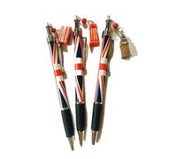 Un lot de 3 magnifiques stylos à breloques emblématiques de Londres avec fermoir en argent et corps Union Jack