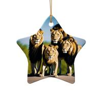 Un lot de lions - Pendentifs en céramique en forme d'étoile - Ornements faits à la main en porcelaine dorée pour la décoration de Noël de la maison.