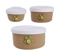Un lot de trois grands paniers de rangement couverts, tissés à la main, style frais, décoration de bureau, organisation d'articles ménagers divers