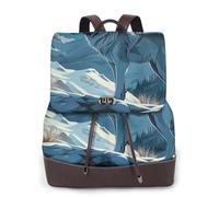 Un loup solitaire sur un pic de montagne enneigée Sac à dos de voyage tendance pour femme, sac à dos décontracté, sac à dos en cuir imprimé pour femme pour le travail