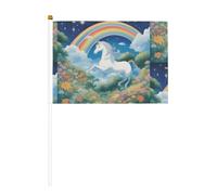 Un magnifique drapeau à main imprimé double face de licornes de 14 x 20,8 cm, adapté pour les activités d'équipe encourageant